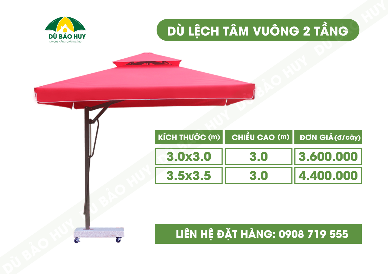 Dù lệch tâm vuông 3m giá chỉ 3.600.000đ tại Bảo Huy